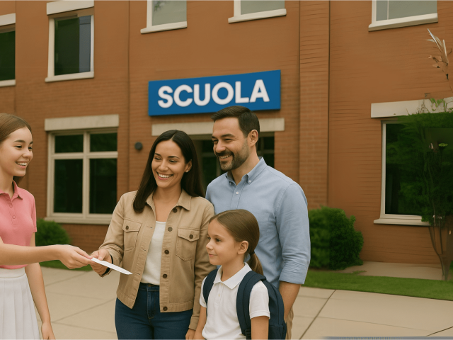 Distribuzioni davanti alle scuole di volantini pubblcitari per paete di una hostess